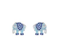 Damen Ohrringe Blau, Ohrringe Hochzeitsgast Elefant mit Rundschliff Blau Zirkonia 925 Silber