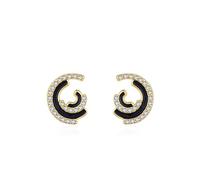 Damen Ohrringe Groß, Damen Ohrringe Vintage Gold Schwarz Irregulär mit Rundschliff Weiß Zirkonia 925 Silber