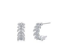 Damen Ohrringe Set Silber, Earrings For Women 925 Blätter C-Form mit Rundschliff Weiß Zirkonia