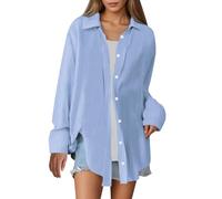 Damen Oversized Solid Shirt Loose Fit Atmungsaktives Gewebe Casual Fashion Top, Himmelblau, XL