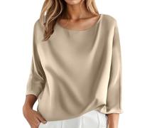Damen Pure Color 3/4-Ärmel Rundhals-Top, Light Pink, XXL