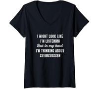 Damen Steinstossen - in My Head I'm Thinking About Funny T-Tshirts Camisetas y Tops Mit V-Ausschnitt(Medium)