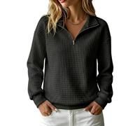 Damen-Sweatshirt mit Reißverschluss Am Hals, langärmelig, lockere Passform (Black,XXL)