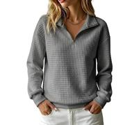 Damen-Sweatshirt mit Reißverschluss Am Hals, langärmelig, lockere Passform (Gray,S)