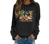 Damen Tops Basic Langarm Tops Baggy Teenager Mädchen Sweatshirt Loose Fit Bluse mit Pato Druck Herbst Rundhals Langarmshirt Frauen Karneval Kostüm Karneval Party Outfits, Negro , S