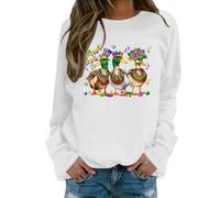 Damen Tops Basic Langarm Tops Baggy Teenager Mädchen Sweatshirt Loose Fit Bluse mit Pato Druck Herbst Rundhals Langarmshirt Frauen Karneval Kostüm Karneval Party Outfits, Blanco, M