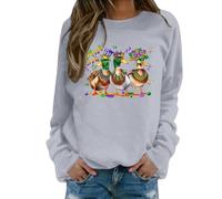 Damen Tops Basic Langarm Tops Baggy Teenager Mädchen Sweatshirt Loose Fit Bluse mit Pato Druck Herbst Rundhals Langarmshirt Frauen Karneval Kostüm Karneval Party Outfits, Gris claro., S