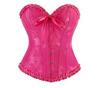 Damen Weiße Brokat Corsage aus Polyester mit Schnrung, Hakenfront und Spitzenabschluss, fr Abendlook, Kostm festliche Outfits, figurbetonter Schnitt, bequemes Wäsche, hot pink, M