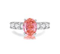 Damenring Kleiner Finger, Eheringe mit 8X10mm 4 Krappen Ovalem Padparadscha und Moissanit Silber Platin Größe 56 (17.8)