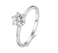 Damenring Modern, Ring Damen Zeigefinger Polierter Dünner Solitärring mit 5 mm Rundem Moissanit Silber Platin Größe 60 (19.1)