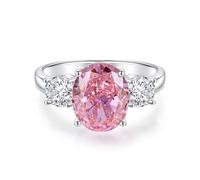 Damenring Zeigefinger, Verlobungsring Frau mit Ovalem, Labor Rosa Saphir 9 X 11 mm und Moissanit Silber 9K Weißgold Größe 45 (14.3)