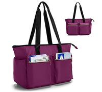 Damero bolsas de hombro para maestros, bolsa para maestros con compartimento acolchado para computadora portátil y múltiples bolsillos para la escuela, la oficina, morado