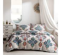 Damier Ropa de cama bohemia 220 x 240 cm turquesa boho indio mandala funda nórdica con cremallera oculta y 2 fundas de almohada de 80 x 80 cm juego de funda nórdica de microfibra suave 3 piezas, Mjt