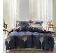 Damier Ropa de cama de color azul, 220 x 240 cm, diseño de hojas, suave y acogedora, juego de ropa de cama de microfibra de 3 piezas con cremallera y 2 fundas de almohada de 80 x 80 cm