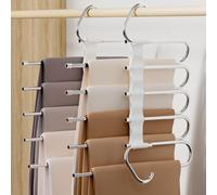 DAMITA Perchas Pantalones Percha Multiple Ahorra Espacio Antideslizantes 2 Piezas 5 en 1 No Instalación Blanco De Acero Inoxidable para Pantalones Bufandas Vaqueros Ropa Perchero Vertikaler