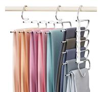 DAMITA Perchas Pantalones Percha Multiple Ahorra Espacio Antideslizantes 2 Piezas 5 en 1 No Requiere Montaje Blanco De Acero Inoxidable para Pantalones Bufandas Vaqueros Ropa Perchero Vertikaler