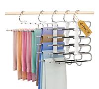 DAMITA Perchas Pantalones Percha Multiple Ahorra Espacio Antideslizantes 4 Piezas 5 en 1 No Requiere Montaje Blanco De Acero Inoxidable para Pantalones Bufandas Vaqueros Ropa Perchero Vertikaler
