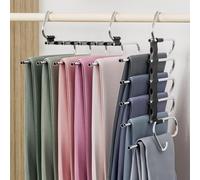 DAMITA Perchas Pantalones Percha Multiple Ahorra Espacio Antideslizantes Plegables 2 Piezas 5 en 1 Negro De Acero Inoxidable Extensible para Pantalones Bufandas Vaqueros Ropa Perchero Vertikaler