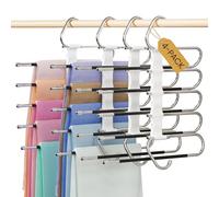 DAMITA Perchas Pantalones Percha Multiple Ahorra Espacio Antideslizantes Plegables 4 Piezas 5 en 1 Blanco De Acero Inoxidable Extensible para Pantalones Bufandas Vaqueros Ropa Perchero Vertikaler