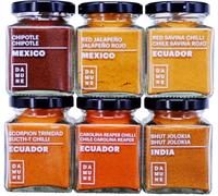 DAMUNE Chiles del Mundo: Carolina Reaper Molido (45g), Bhut Jolokia Molido (45g), Scorpion Trinidad Butch T Molido (45g), Savina Rojo Molido (45g), Chipotle Molido (45g) & Jalapeño Rojo Molido (45g)