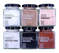 DAMUNE Sales Gourmet: Sal Negra Hawai (200g), Sal Roja Hawai (200g), Flor de Sal Delta del Ebro (150g), Sal en Escamas Chipre (100g), Sal Rosa (200g) y Sal Kala Namak (200g)