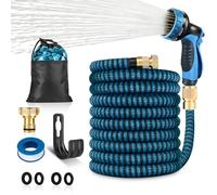 DAMUROS Manguera Jardín Extensible 15 m - Triple Látex 3750D Antifugas - Conectores Latón/Zinc - Boquilla 10 Modos - Flexible, Ligera y Antitorsión + Bolsa de Transporte y Accesorios