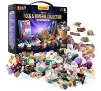 Dan&Darci Mega Rock Fossil & Mineral Collection & Kit de actividades 250 ejemplares reales con esterilla de aprendizaje gigante gemas pulidas fósiles minerales Gran regalo científico para niños