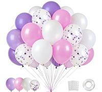 Danadia Juego de 32 globos rosados, globos de látex de 12 pulgadas de color morado, rosa y blanco con globos de confeti morado de 9 pulgadas para cumpleaños, despedida de soltera, propuesta de boda