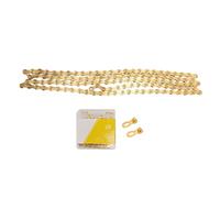 DANAIXZ Cadena de bicicleta de 9 velocidades Cadena de bicicleta de carretera de montaña de acero de aleación liviana con conector de eslabón de cadena para cambios suaves Diseño d (Oro)