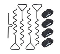 DANAIXZ Kit de Anclajes de Suelo de Alta Resistencia, estacas de Acero en Espiral con Correas para trampolín, Tienda, cobertizo, Columpio, Equipo de Seguridad para Exteriores (Negro)