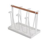 DANAIXZ Rejilla para secar tazas Portavasos de metal de primera calidad con base de madera Diseño multifuncional que ahorra espacio para organizador de encimera de cocina 23x12,5x18,8 cm (Blanca)