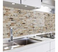 danario Panel Protector de Pared Cocina - Vinilo Adhesivo Antisalpicaduras - Fácil de instalar y limpiar - 0,8 mm - Óptica de vidrio - Ladrillos - 60cm x 340cm