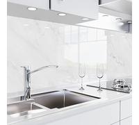 danario Panel Protector de Pared Cocina - Vinilo Adhesivo Antisalpicaduras - Fácil de Instalar y Limpiar - 0,8 mm - Óptica de Vidrio - Mármol Blanco - 60cm x 60cm