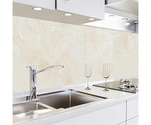 danario Panel Protector de Pared Cocina - Vinilo Adhesivo Antisalpicaduras - Fácil de Instalar y Limpiar - 0,8 mm - Óptica de Vidrio - Mármol Beige - 60cm x 80cm