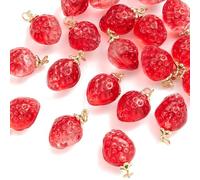 Danbghyuo 20 Piezas de Dijes de Fresa A Granel, Dije de Fresas Rojas, Mora Roja de la Suerte, Baya de Simulación 3D, Pequeño Dije de Fruta de Resina para Hacer Joyas, Suministros de Dijes