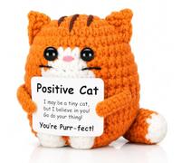 Danbghyuo Gato positivo, gato de punto, naranja regalos positivos, brazo de bolsillo de ganchillo positivo, amuleto de la suerte, gatos de la suerte, regalos de coraje para amigos, colegas y