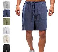 DANC Casual Men's Casual Linen Shorts, Mens Athletic Shorts with Pockets, Men's Linen Drawstring Waist Casual Loose Summer Beach Shorts Comfortable Workout Running (4XL,Blue)
