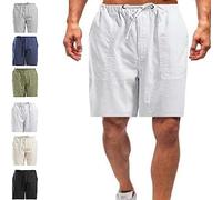 DANC Casual Men's Casual Linen Shorts, Mens Athletic Shorts with Pockets, Men's Linen Drawstring Waist Casual Loose Summer Beach Shorts Comfortable Workout Running (L,White)