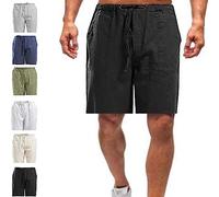 DANC Casual Men's Casual Linen Shorts, Mens Athletic Shorts with Pockets, Men's Linen Drawstring Waist Casual Loose Summer Beach Shorts Comfortable Workout Running (3XL,Black)