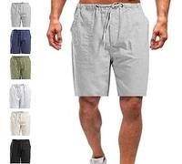 DANC Casual Men's Casual Linen Shorts, Mens Athletic Shorts with Pockets, Men's Linen Drawstring Waist Casual Loose Summer Beach Shorts Comfortable Workout Running (4XL,Grey)