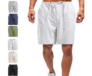 DANC Casual Men's Casual Linen Shorts, Mens Athletic Shorts with Pockets, Men's Linen Drawstring Waist Casual Loose Summer Beach Shorts Comfortable Workout Running (2XL,White)