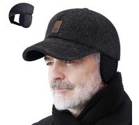 DANC Wessiny Winter Baseball Cap with Ear Muffs, Men's with Ear Muffs Adjustable Thickened and Warm Dad Baseball Cap (Free Size,Black)