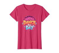 Dance All Day: póster de Fiesta Vibrante para Amantes de la música Camiseta, Mujer, Rojo Jaspeado, S
