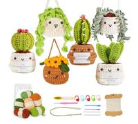 dancepandas Kit de Ganchillo para Principiantes, 6pcs Juego de Ganchillo para Principiantes Cactus Planta Colgante en Maceta Kit de Gancho para Principiantes con Instrucciones Detalladas