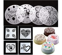 Dancepandas Plantillas Tartas Cumpleaños 16PCS Cake Stencil Decorating Amor Flor Plantillas de Decoración Herramientas de Panadería para Mousse, Pastel, Chocolate, Postre Etc-Blanco