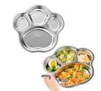 dancepandas Vajilla Infantil, Plato Bebé Plato de Acero Inoxidable para Niños Platos de Comida con Ventosa Antideslizante Platos con Forma de Animal para Adultos y Niños(Pata de Gato)