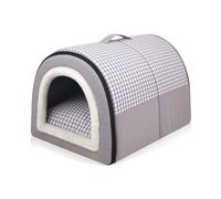 Danchen Casa de cama para perro, casa grande de iglú para mascotas 2 en 1 con cojín calmante extraíble, impermeable, antideslizante, plegable, antiansiedad, cama suave y cálida para perros, cachorros