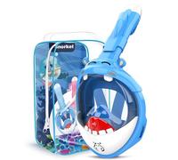 Dancial Mascara Buceo Niño con Forma de Hipopótamo, Mascara Buceo Snorkel Niños para 4-12 años, Gafas Snorkel Niño con Diseño Panorámico Antivaho e Impermeable de 180 con Respira Tranqu BLU