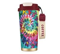 Dancing - Botella de agua con diseño de oso de Acción de Gracias con tapa con popote, de acero inoxidable, boca ancha, aislada, a prueba de fugas, para