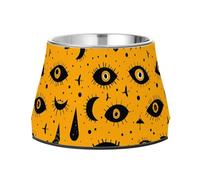 Dancing Eyes - Cuencos naranjas de Halloween para mascotas, cuenco elevado de acero inoxidable mejorado para perros pequeños, ralentizan la alimentación